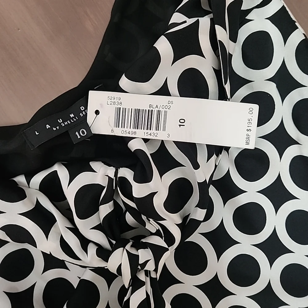 Laundry Shelli Segal Silk Halter Dress Black White Geometric 90s Y2K Size 10 NWT - Picture 4 of 12